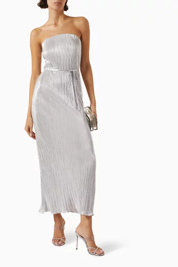 Luna Belted Maxi Dress in Metallic Plisse-fabric