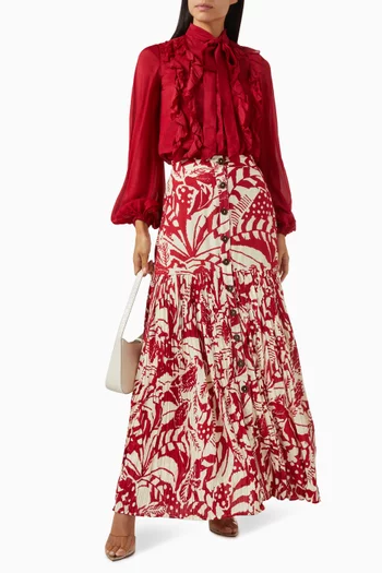 Floral-print Maxi Skirt in Cotton-silk