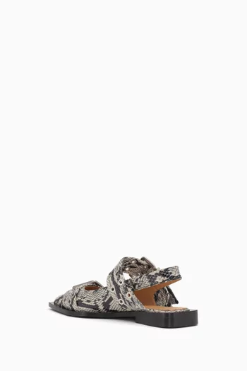 Chunky Buckle Ballerinas in Faux Python Leather