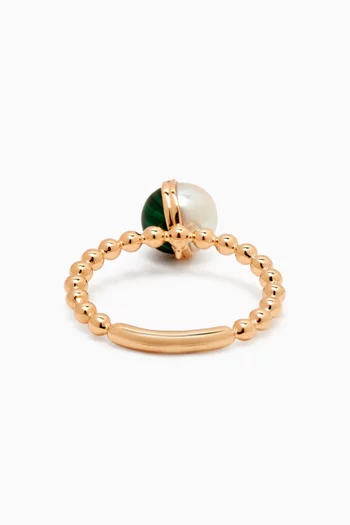 Kiku Glow Sphere Pearl & Malachite Ring in 18kt Gold