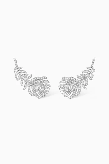 Plume de Paon Diamond Clip Earrings in 18kt White Gold