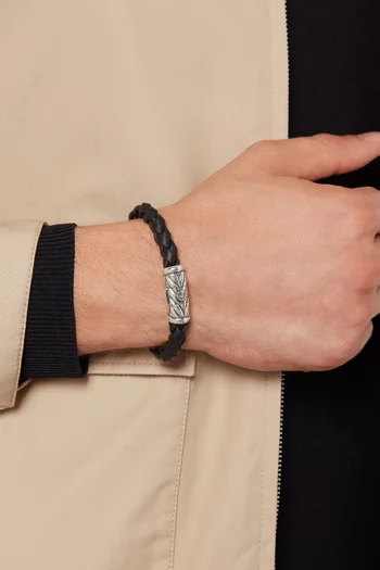 Chevron Silver & Rubber Weave Bracelet