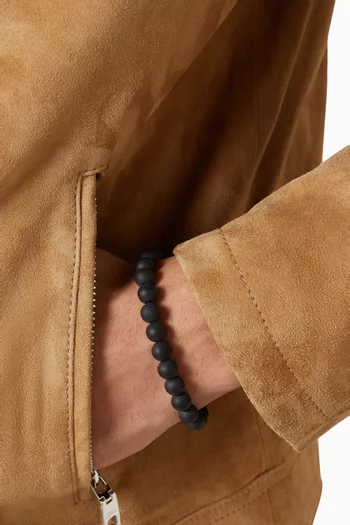 سوار بخرز بتصميم مسبحة فضة إسترلينية بأحجار أونيكس