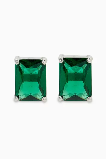 Emerald-cut Crystal & Pearl Drop Earrings in Sterling Silver