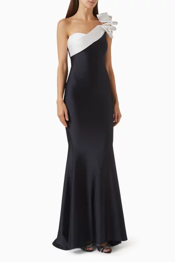 Ribbon One-Shoulder Gown