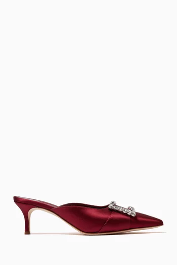Ramimu 50 Crystal-embellished Buckle Mules in Satin