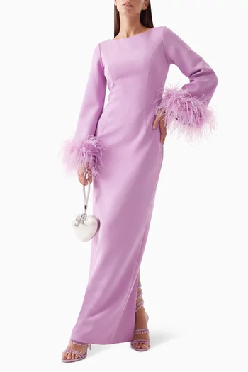 Feather-trim Gown in Scuba Fabric