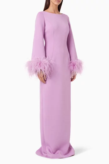 Feather-trim Gown in Scuba Fabric