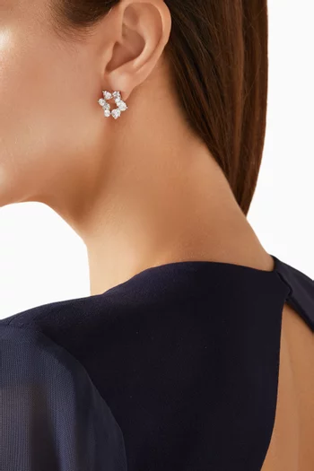 Floral Crystal Earrings in White Gold-plated Brass