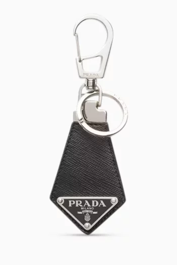 Triangle Logo Keychain in Saffiano Leather