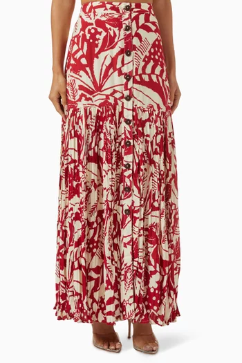 Floral-print Maxi Skirt in Cotton-silk