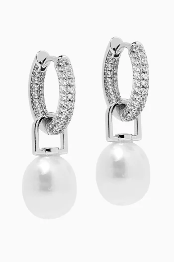 Amalfi Pearl Pavé Huggie Earrings in Silver-plated Brass