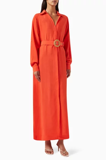 Annabell Belted Maxi Dress in Linen-blend