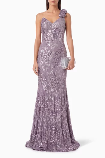 Sequin-embellished Gown in Stretch-jersey
