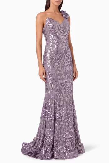 Sequin-embellished Gown in Stretch-jersey