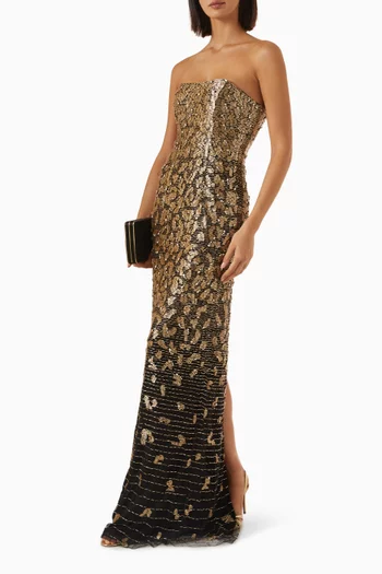 Strapless Beaded Gown in Mesh