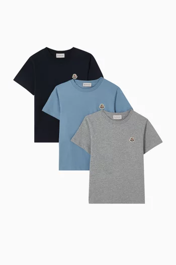Embroidered Logo T-shirt in Cotton, Set of 3