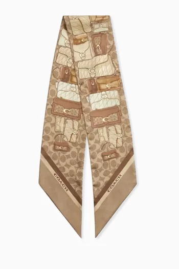 Stacked Tabby-print Skinny Scarf in Silk