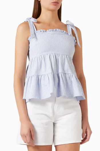 Striped Tiered Top in Seersucker-cotton