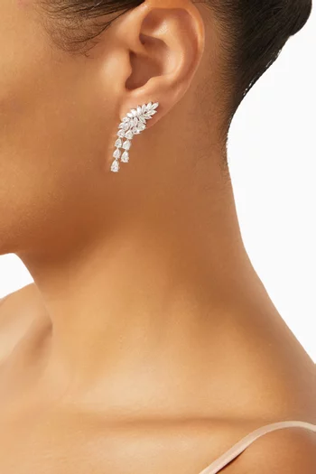 CZ Marquis Waterfall Earrings in Rhodium-plated Brass