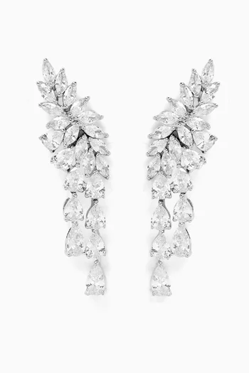 CZ Marquis Waterfall Earrings in Rhodium-plated Brass