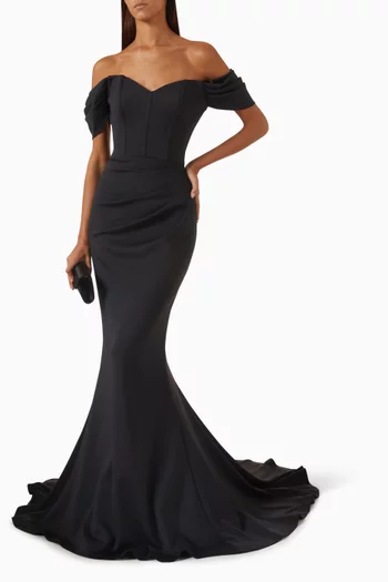 Off-shoulder Dress in Scuba