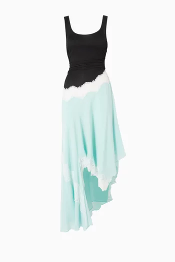 Cutaway Lace Gathered Tank Midi Dress