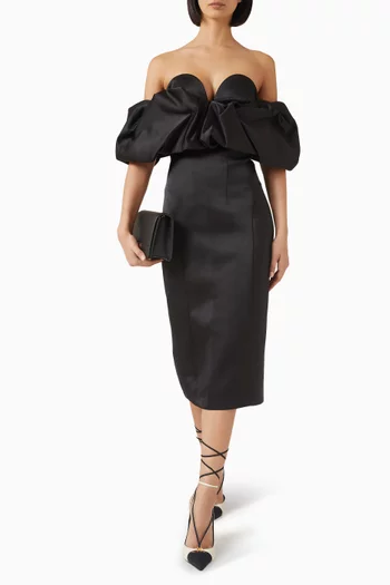 3D Ruffle Neck Dress in Satin