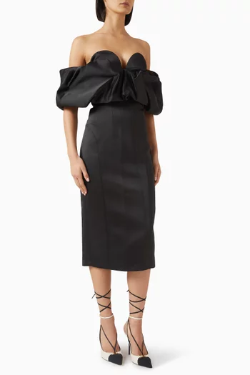 3D Ruffle Neck Dress in Satin