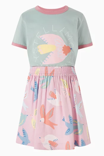Birds-printed T-shirt in Cotton
