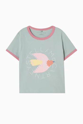 Birds-printed T-shirt in Cotton