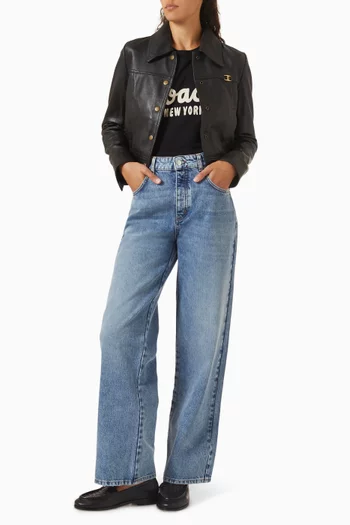 Snap Front Shrunken Jacket in Leather