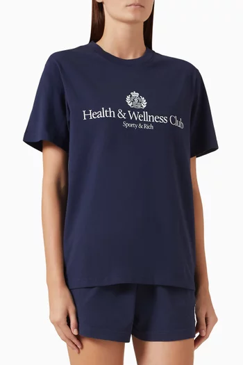 تي شيرت بطبعة بشعار Health & Wellness‏ قطن