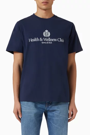 تي شيرت بطبعة بشعار Health & Wellness‏ قطن