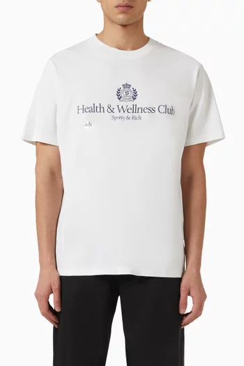 تي شيرت بطبعة بشعار Health & Wellness‏ قطن