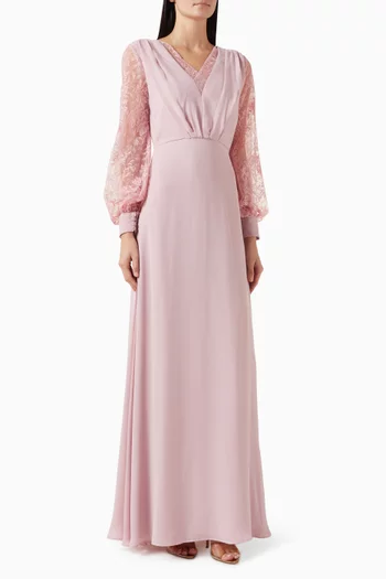 Lace Panel Gown in Chiffon