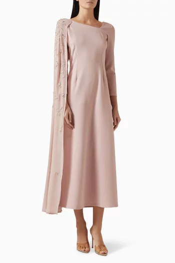 Embellished Cape-sleeve Dress in Chiffon