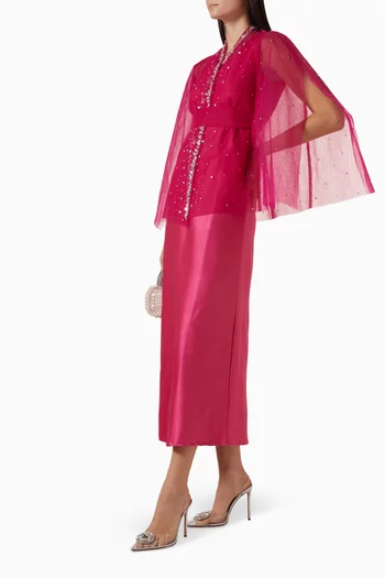 Embellished Cape & Dress Set in Tulle & Satin