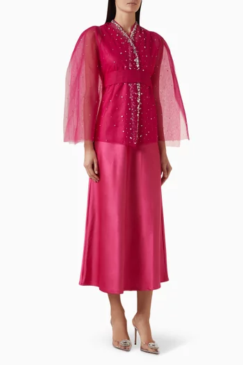 Embellished Cape & Dress Set in Tulle & Satin