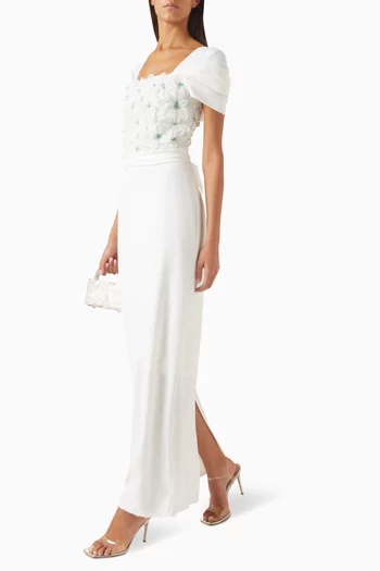 Embellished Floral-appliqué Gown