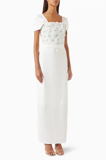 Embellished Floral-appliqué Gown