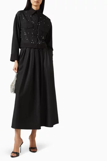 Miori Embellished Shirt & Skirt Set in Viscose-denim