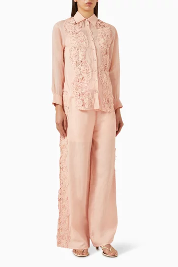 Lace-trimmed Shirt & Pants Set
