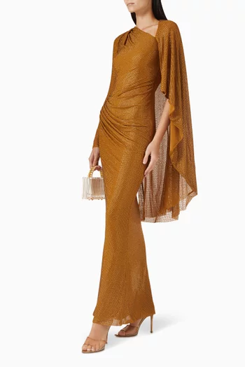 Rhinestone-embellished Draped Maxi Dress