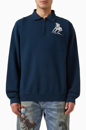 Running Horse Quarter Zip Sweatshirt in Cotton