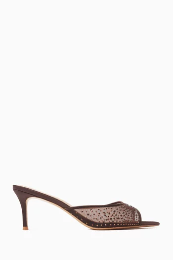 Lina 70 Crystal Mule Sandals in Mesh