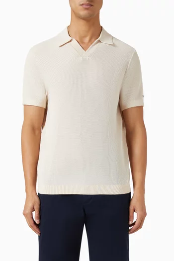 Honeycomb Textured Polo Shirt in Cotton & Lyocell