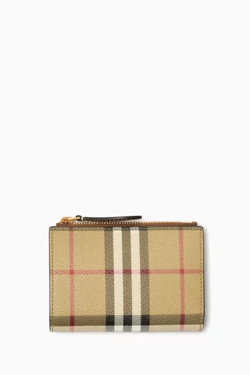 Small Check Bi-fold Wallet in Coated Canvas