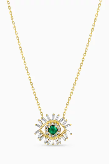 Evil Eye Mini Emerald Pendant in 18kt Yellow Gold