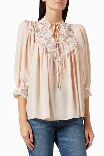 Lace-trim Blouse in Silk